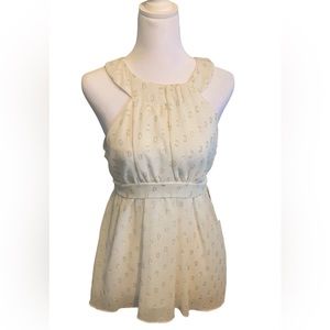 ECI Sheer White with Silver Metallic Polka Dots Sleeveless Blouse NWT